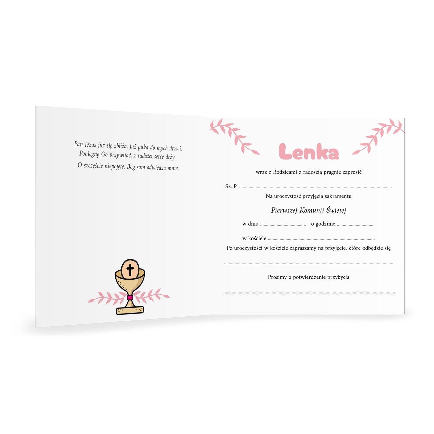Zaproszenie 15 x 15 cm - I Komunia Święta Akwarela