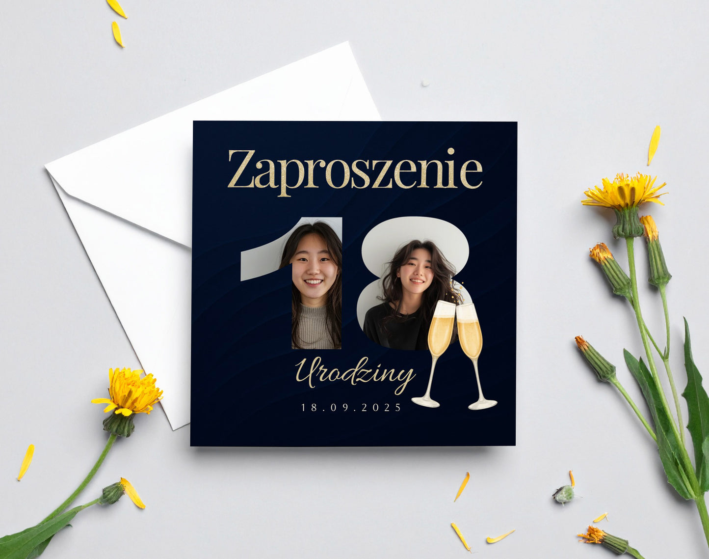 Zaproszenie na 18 urodziny 15x15 z kopertą - Personalizowane