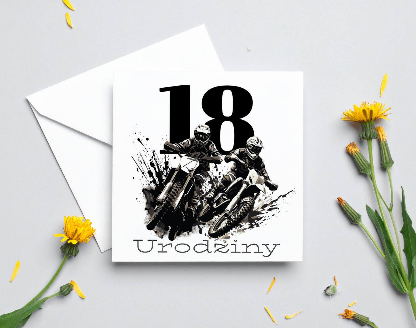 Zaproszenie na 18 urodziny 15x15 z kopertą - Motocykl