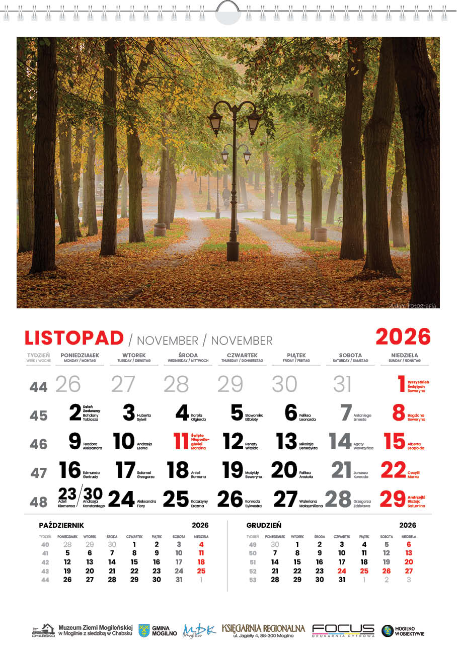 Kalendarz Mogilno w obiektywie 2026 układ poziomy