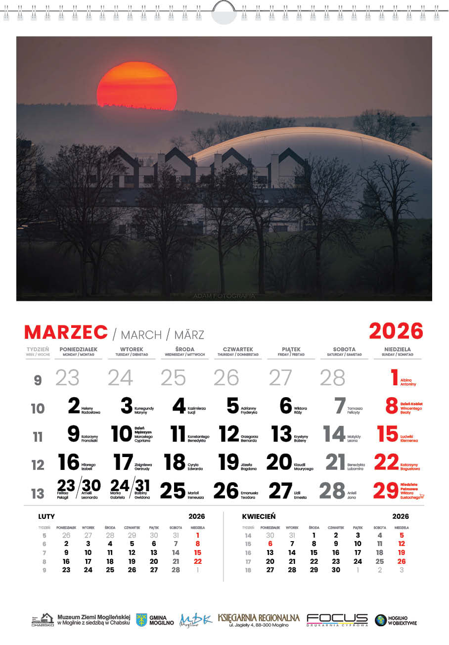 Kalendarz Mogilno w obiektywie 2026 układ poziomy