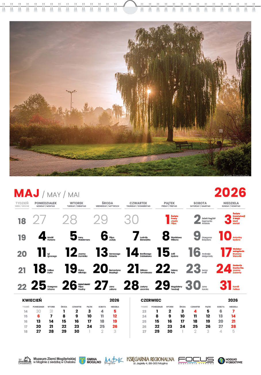 Kalendarz Mogilno w obiektywie 2026 układ poziomy