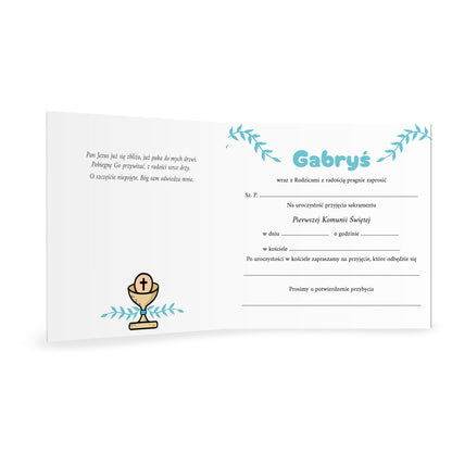 Zaproszenie 15 x 15 cm - I Komunia Święta Akwarela