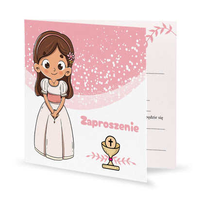 Zaproszenie 15 x 15 cm - I Komunia Święta Akwarela