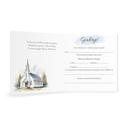 Zaproszenie 15 x 15 cm - I Komunia Święta Akwarela