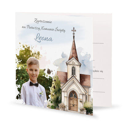 Zaproszenie 15 x 15 cm - I Komunia Święta Akwarela