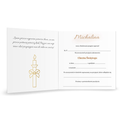 Zaproszenie na Chrzest składane 15x15 z kopertą  - Zielone listki