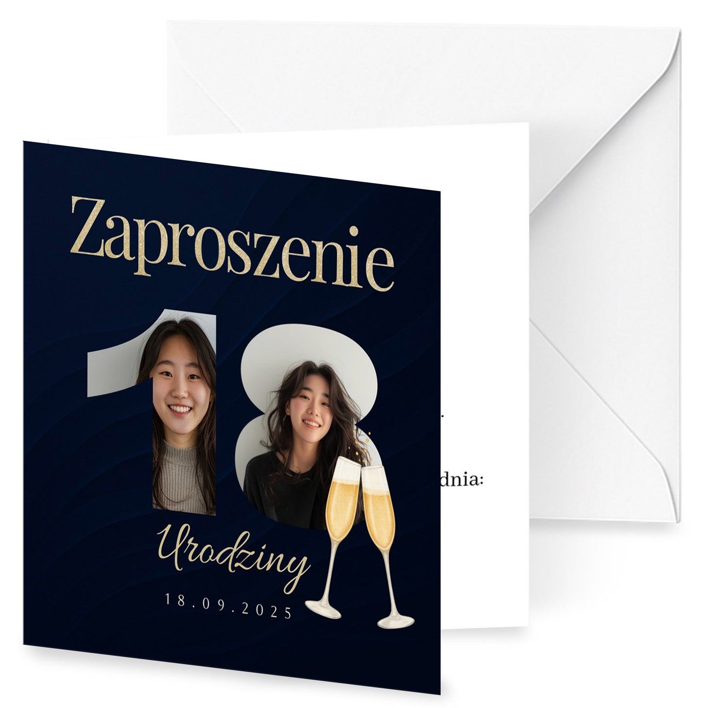 Zaproszenie na 18 urodziny 15x15 z kopertą  -  Personalizowane