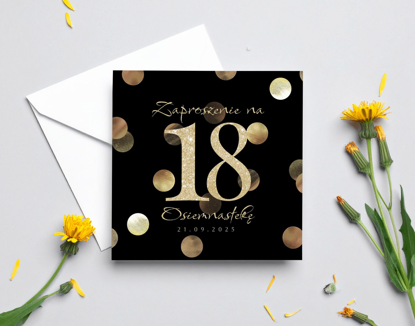 Zaproszenie na 18 urodziny 15x15 z kopertą  -  Konfetti