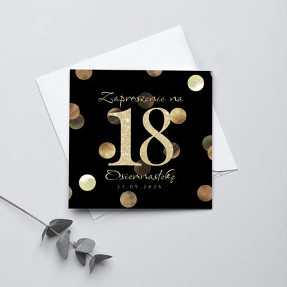 Zaproszenie na 18 urodziny 15x15 z kopertą  -  Konfetti