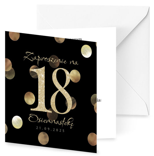 Zaproszenie na 18 urodziny 15x15 z kopertą  -  Konfetti