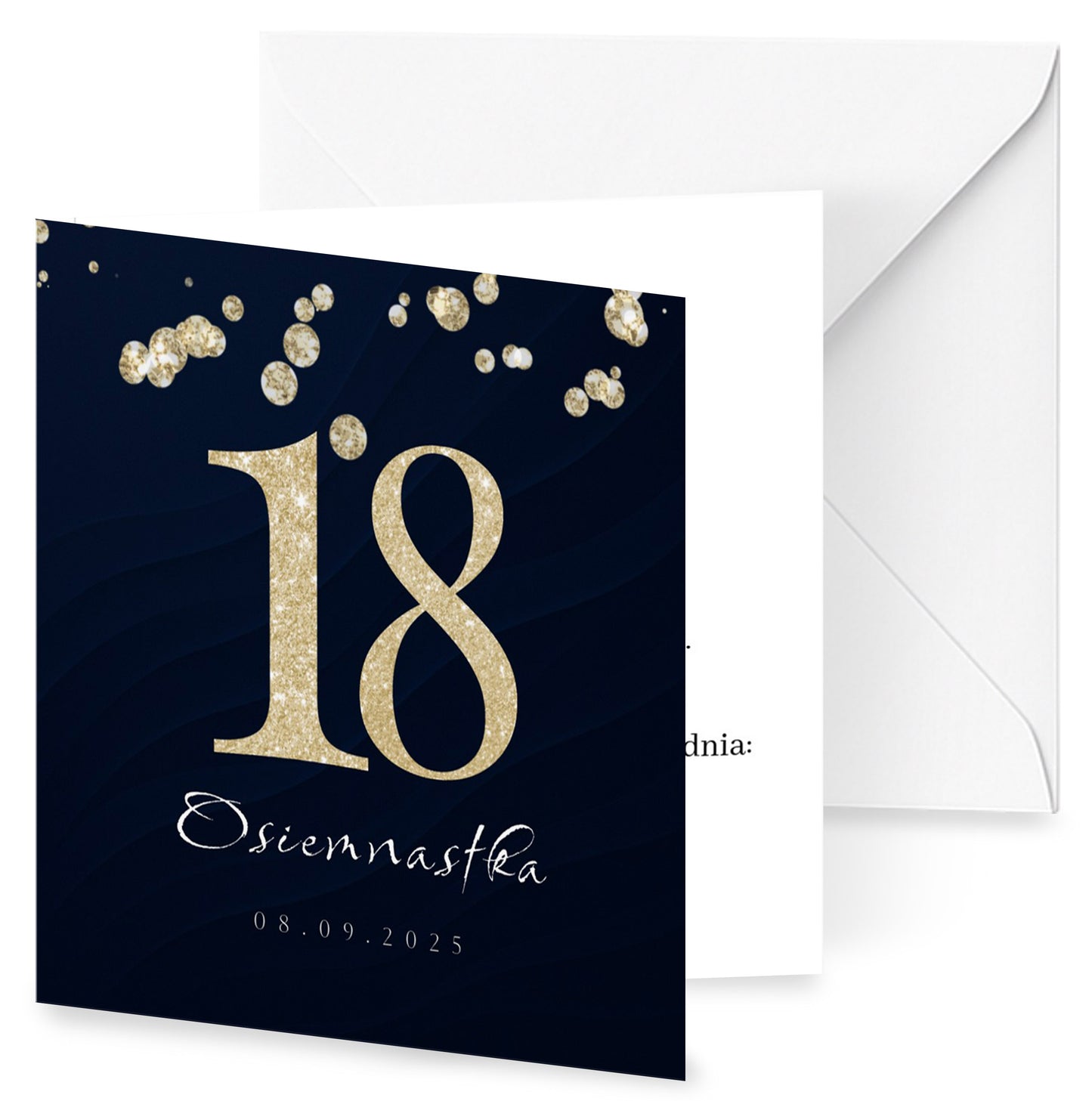 Zaproszenie na 18 urodziny 15x15 z kopertą  -  Niebiesko-złote