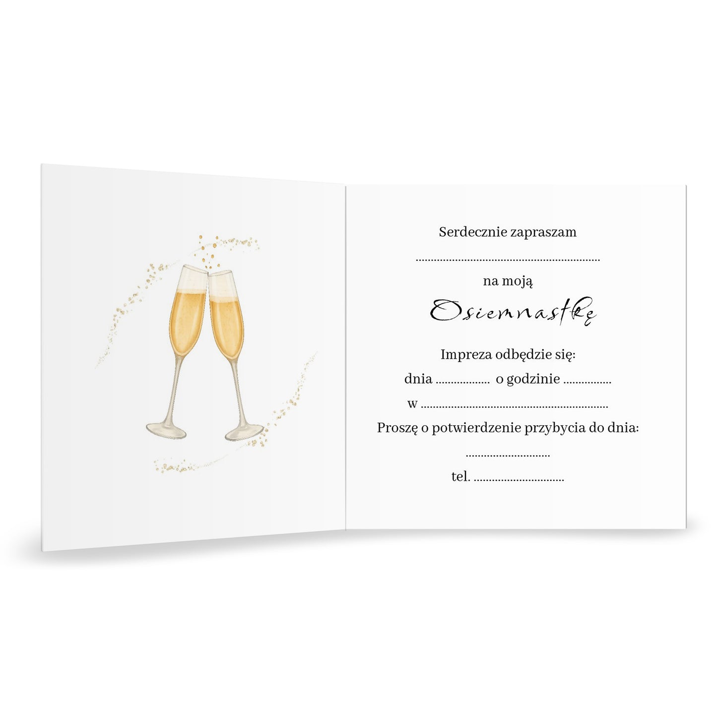 Zaproszenie na 18 urodziny 15x15 z kopertą  -  Niebiesko-złote