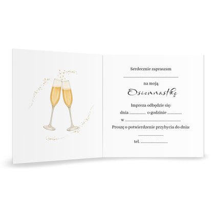 Zaproszenie na 18 urodziny 15x15 z kopertą  -  Niebiesko-złote