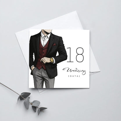Zaproszenie na 18 urodziny 15x15 z kopertą  -  Garnitur męski