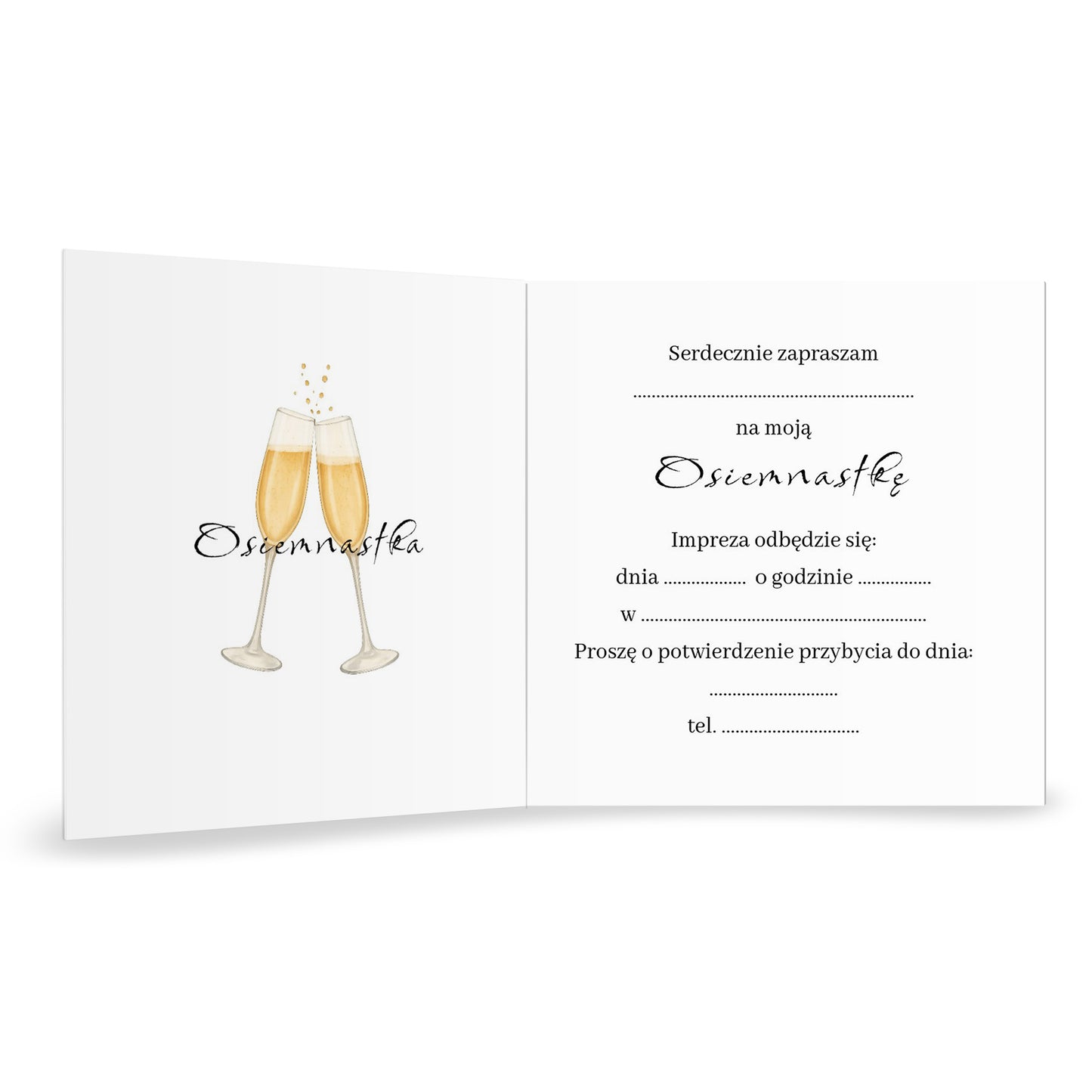 Zaproszenie na 18 urodziny 15x15 z kopertą  -  Garnitur damski