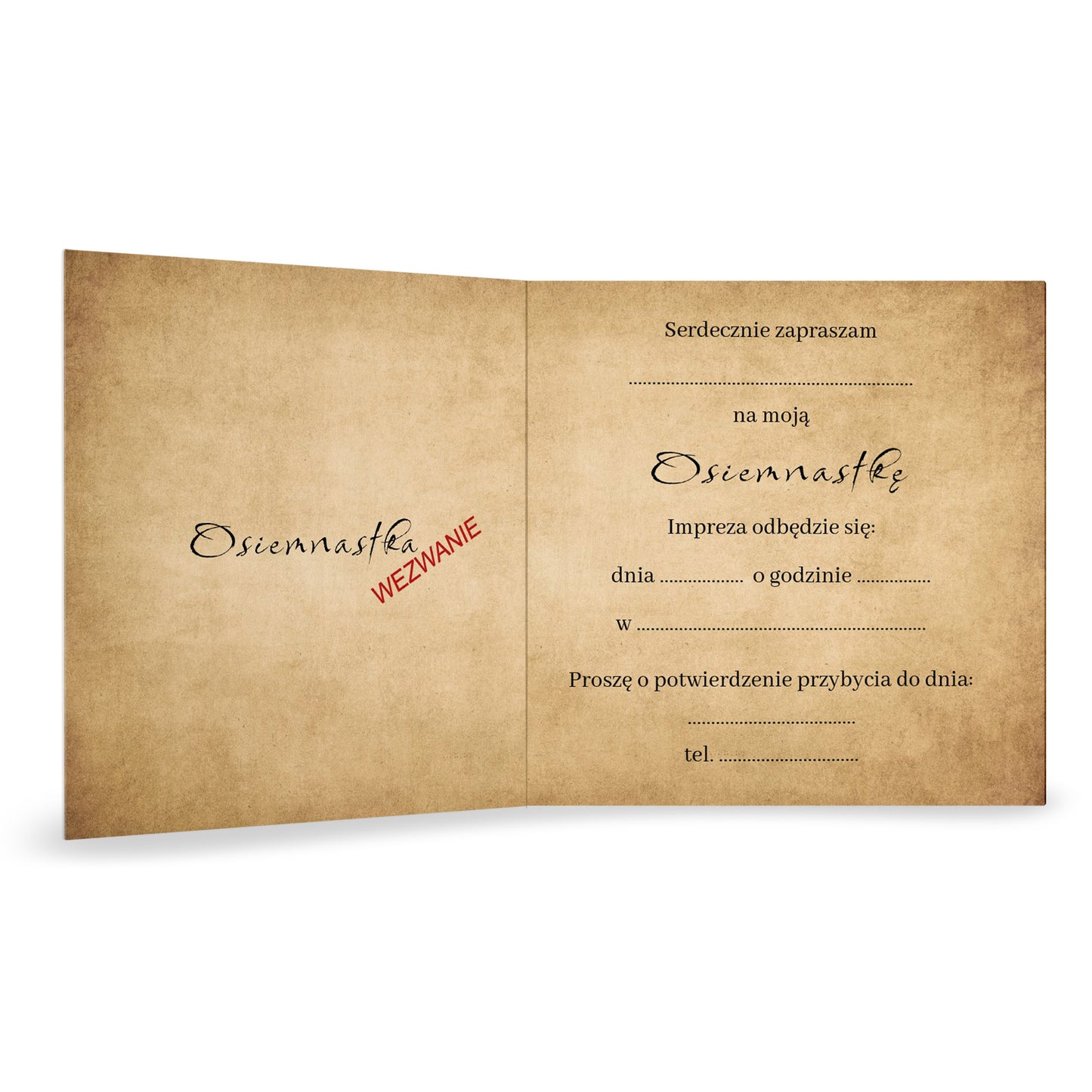 Zaproszenie na 18 urodziny 15x15 z kopertą  -  Akta