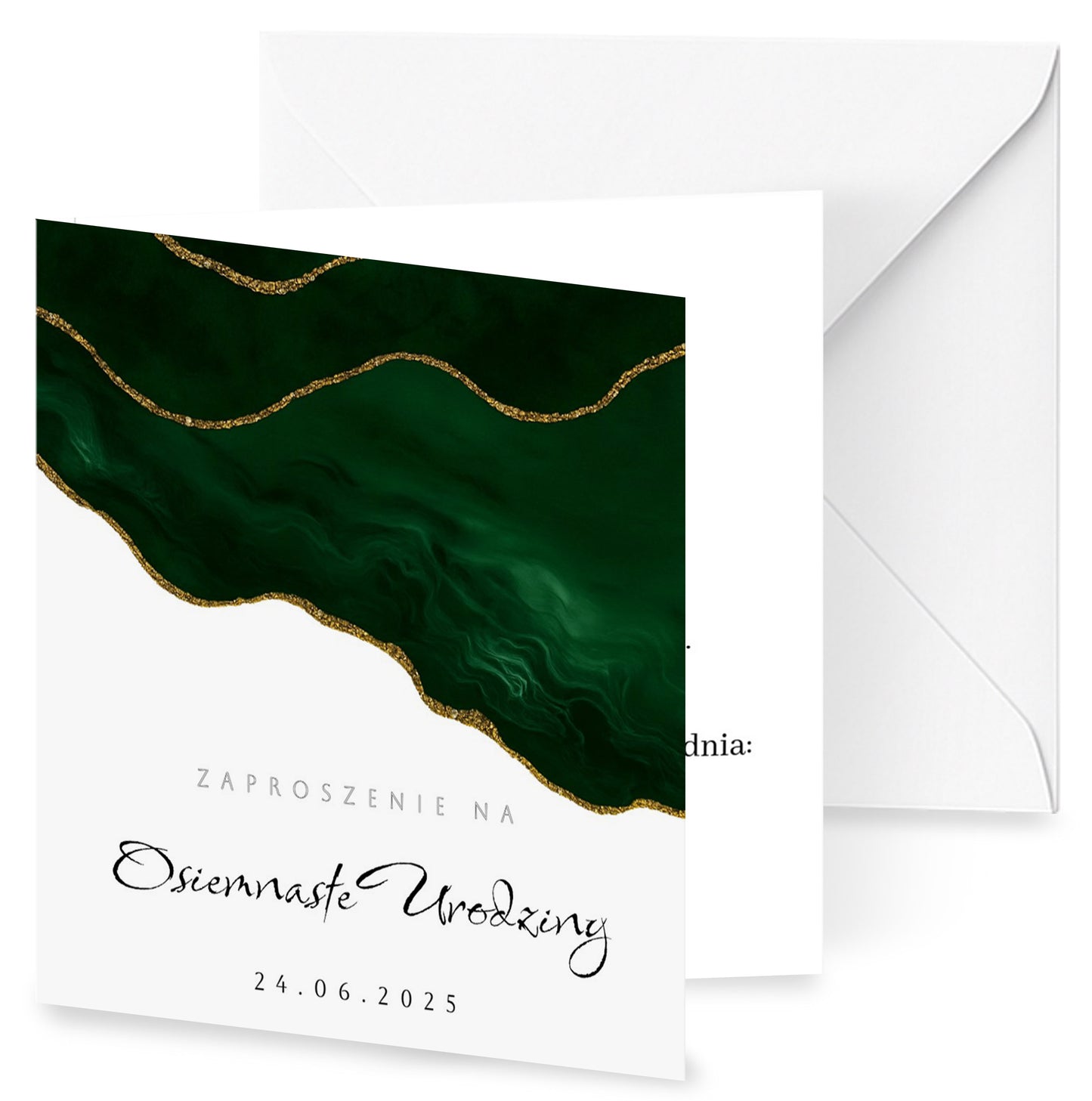 Zaproszenie na 18 urodziny 15x15 z kopertą  -  Zielone fale