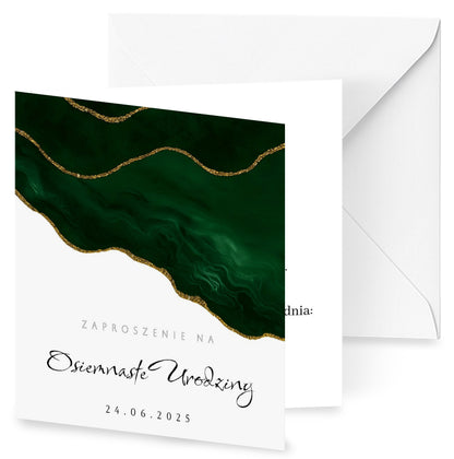 Zaproszenie na 18 urodziny 15x15 z kopertą  -  Zielone fale