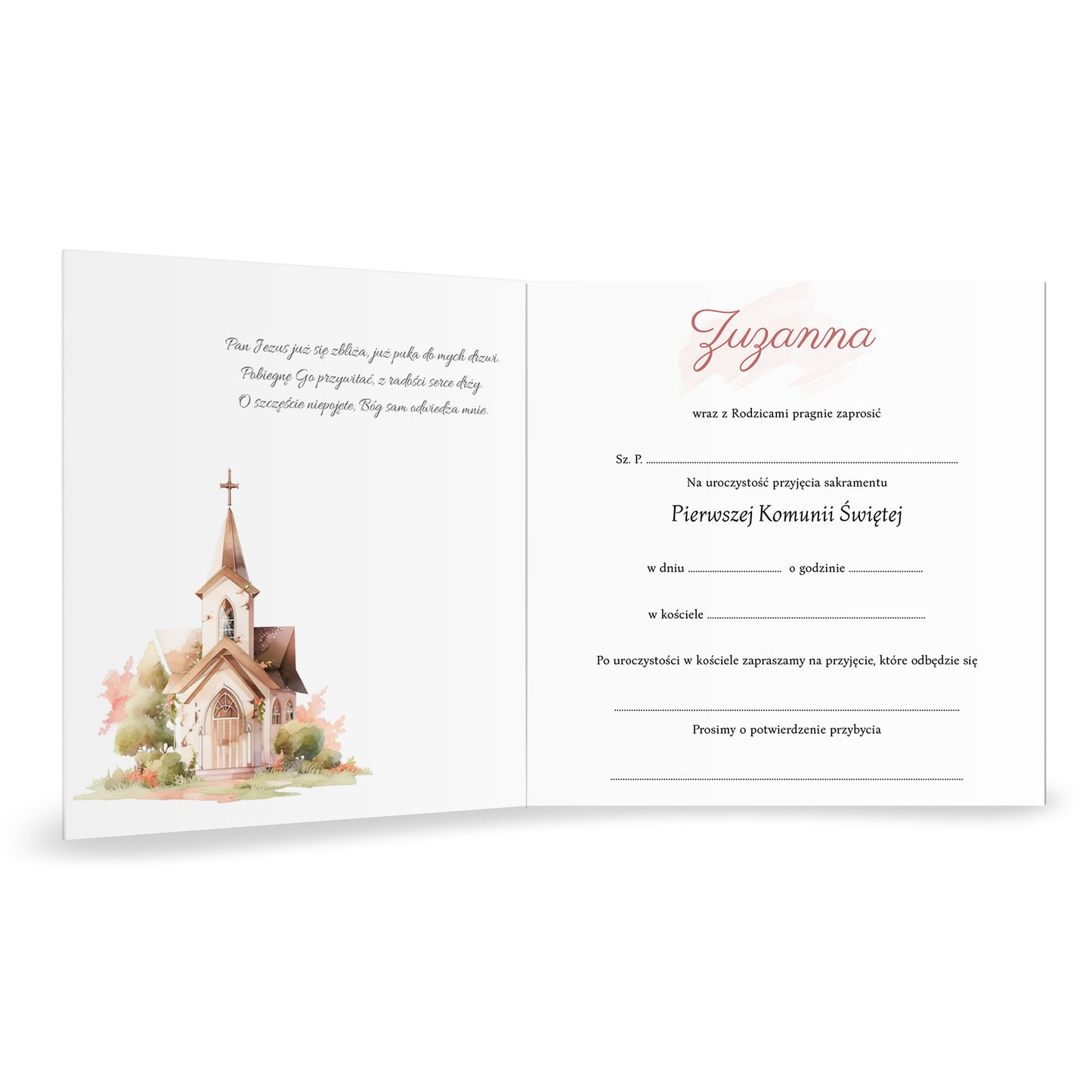 Zaproszenie na I Komunię Świętą – Dziewczynka w wianku