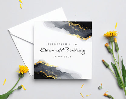 Zaproszenie na 18 urodziny 15x15 z kopertą  -  Marmur