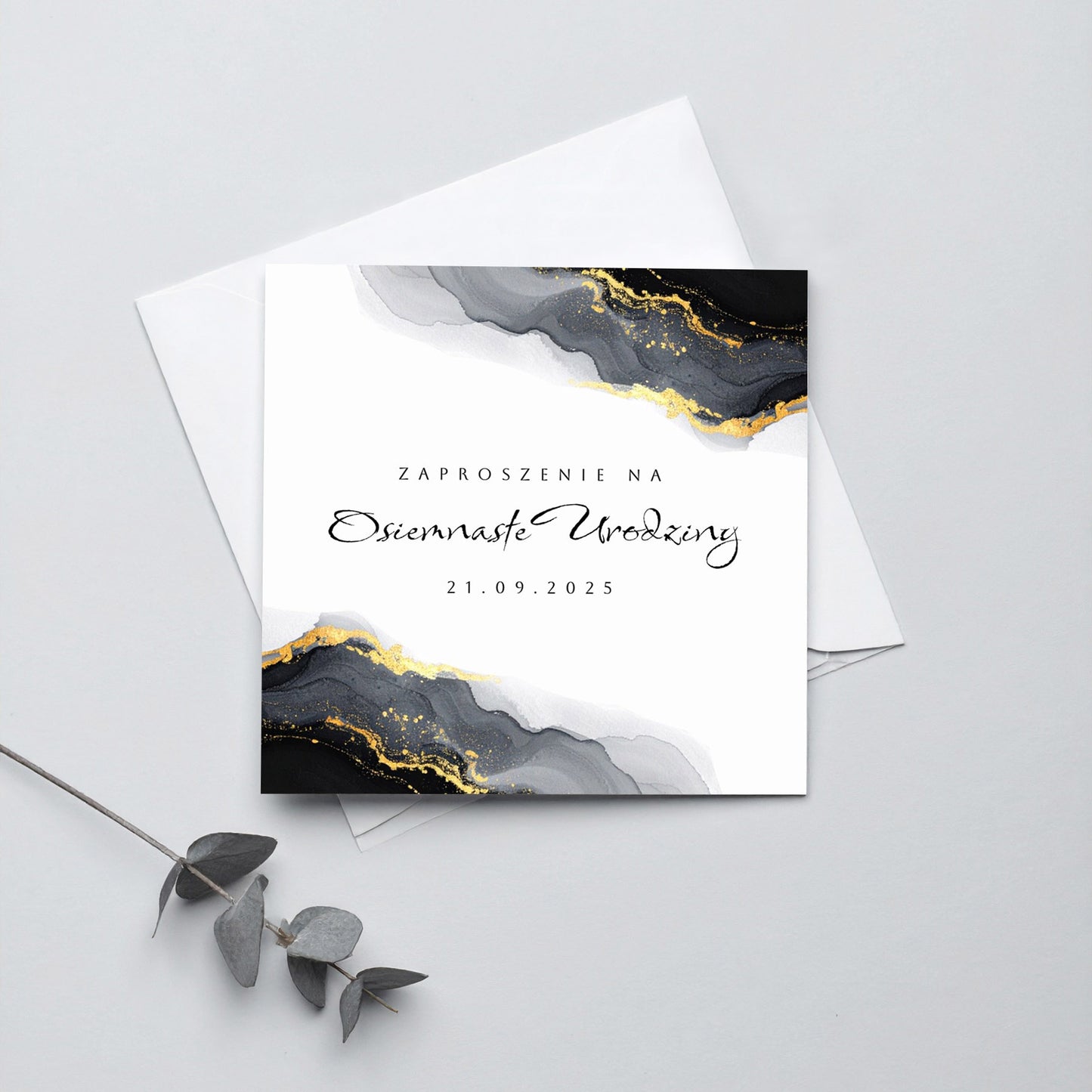 Zaproszenie na 18 urodziny 15x15 z kopertą  -  Marmur