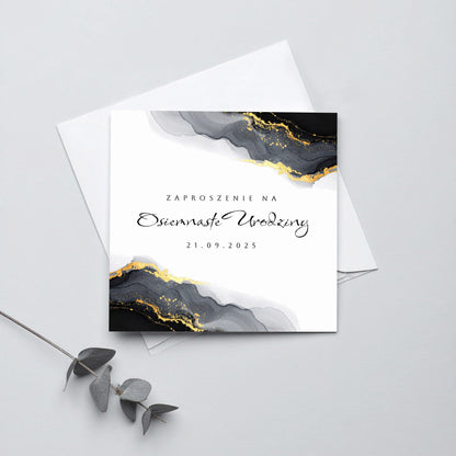 Zaproszenie na 18 urodziny 15x15 z kopertą  -  Marmur