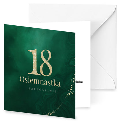 Zaproszenie na 18 urodziny 15x15 z kopertą  -  Butelkowa zieleń