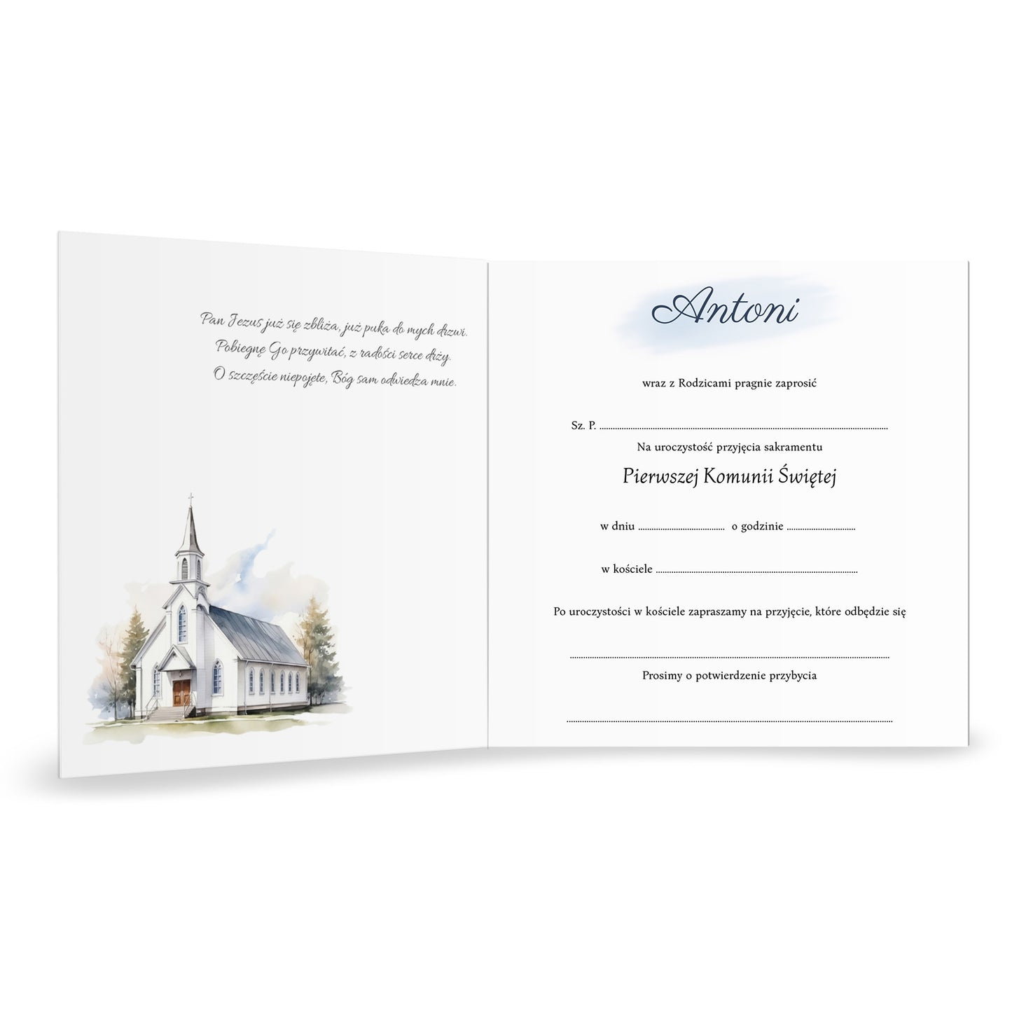 Zaproszenie na I Komunię Świętą – Modlący się chłopiec