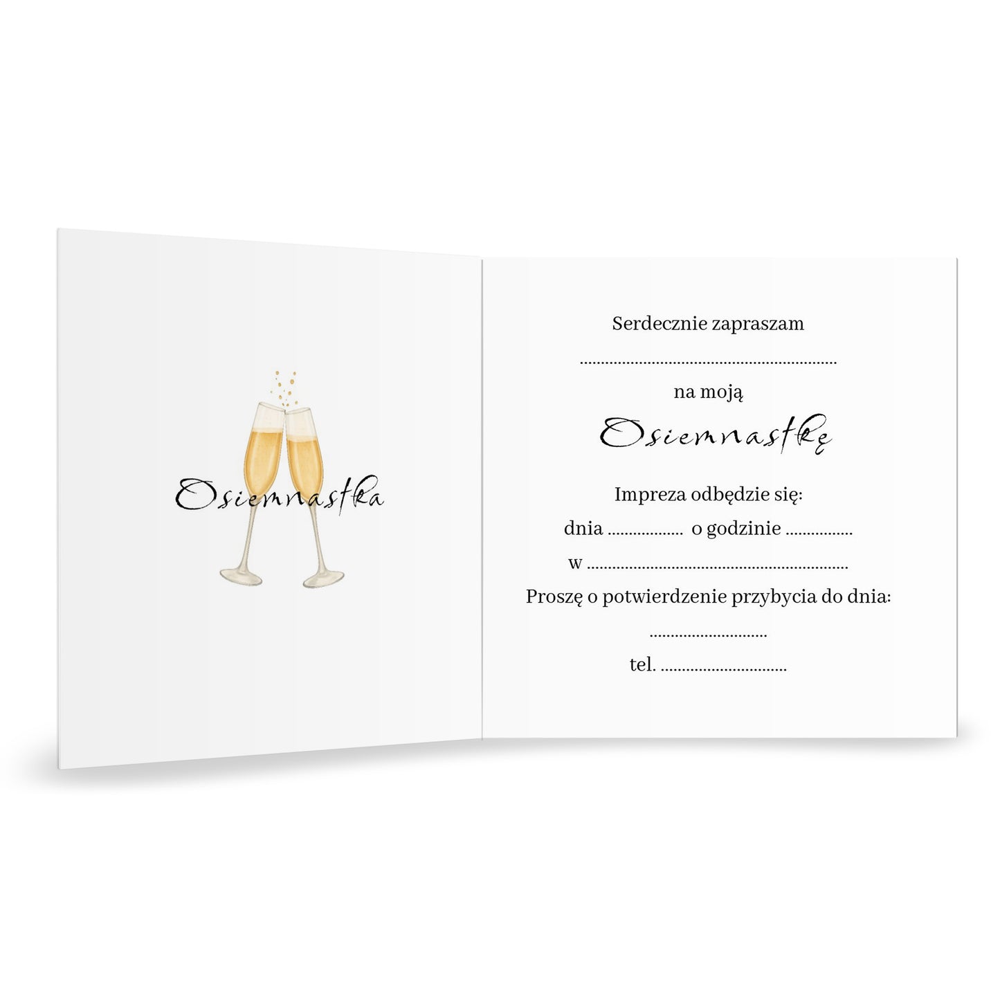 Zaproszenie na 18 urodziny 15x15 z kopertą  -  Butelkowa zieleń