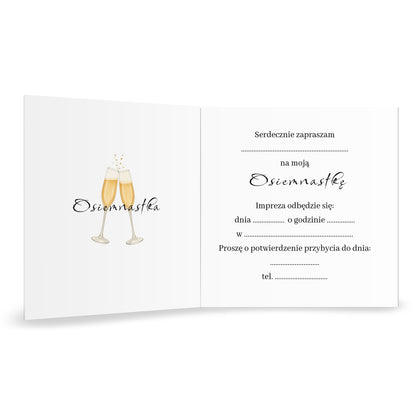 Zaproszenie na 18 urodziny 15x15 z kopertą  -  Butelkowa zieleń