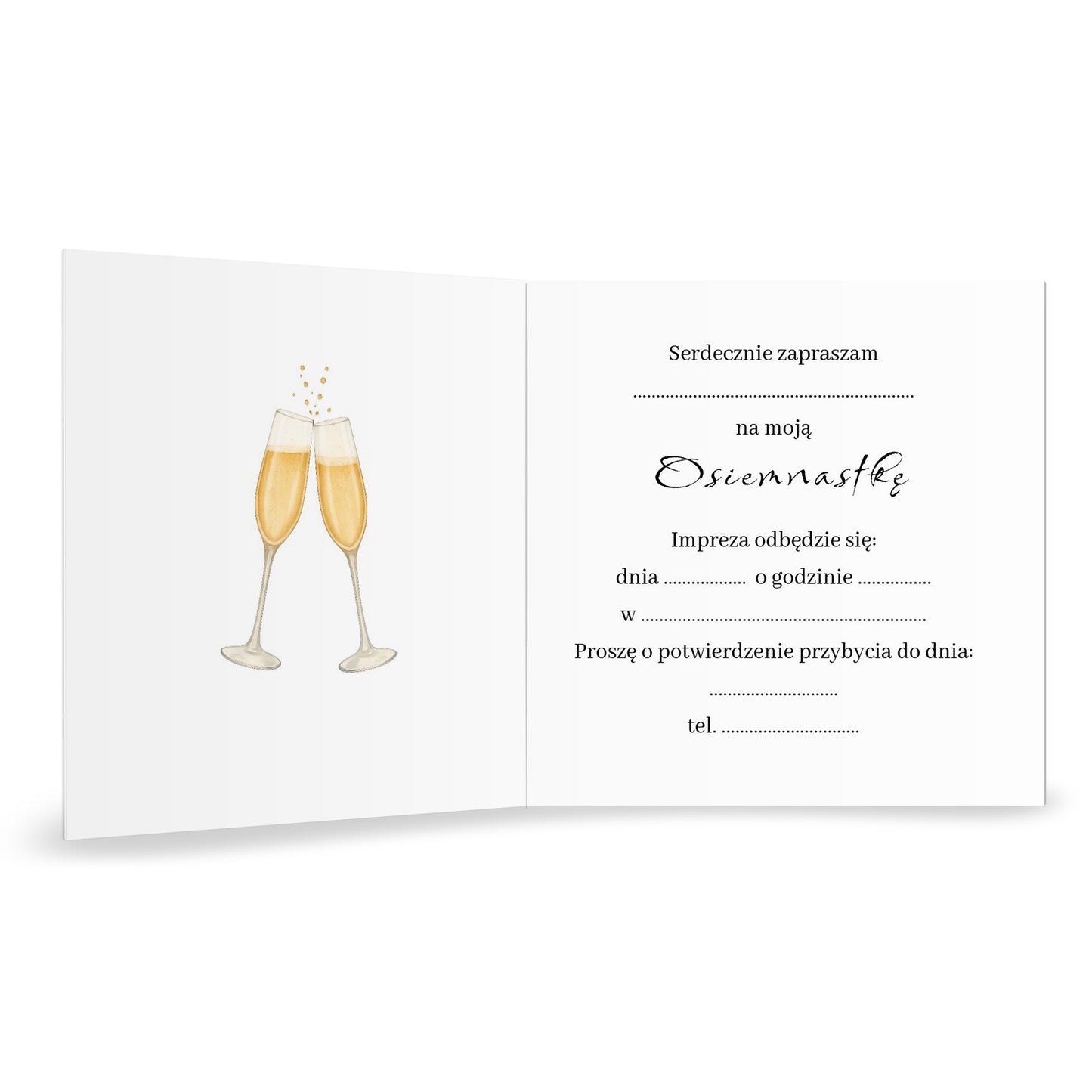 Zaproszenie na 18 urodziny 15x15 z kopertą  -  Granatowo-złote