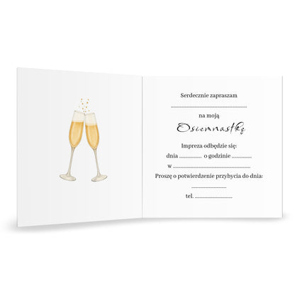 Zaproszenie na 18 urodziny 15x15 z kopertą  -  Granatowo-złote