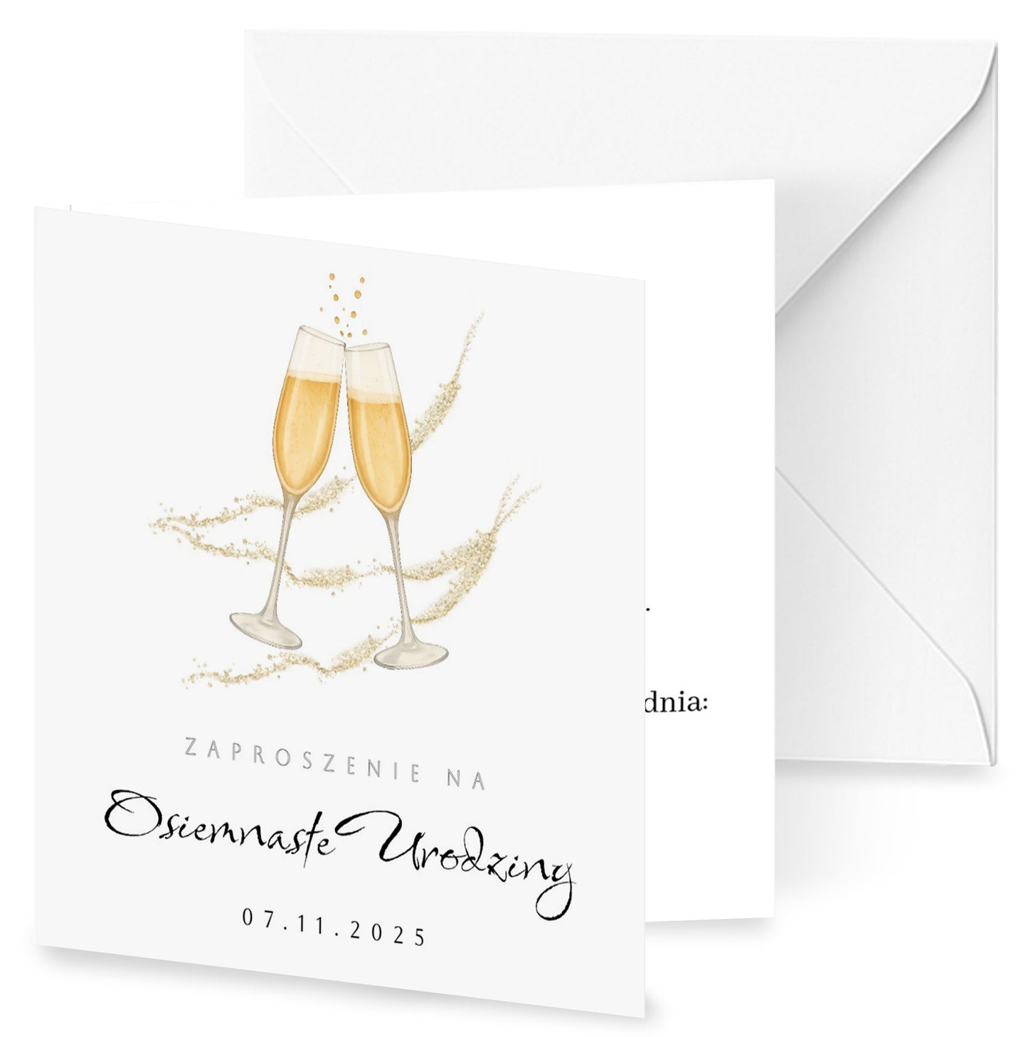 Zaproszenie na 18 urodziny 15x15 z kopertą  -  Kieliszki