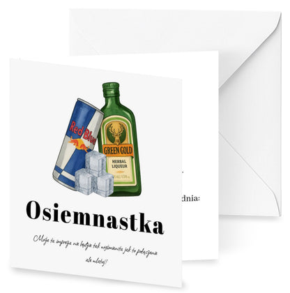 Zaproszenie na 18 urodziny 15x15 z kopertą  -  Jager