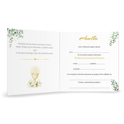 Zaproszenie na I Komunię Świętą – Eukaliptus