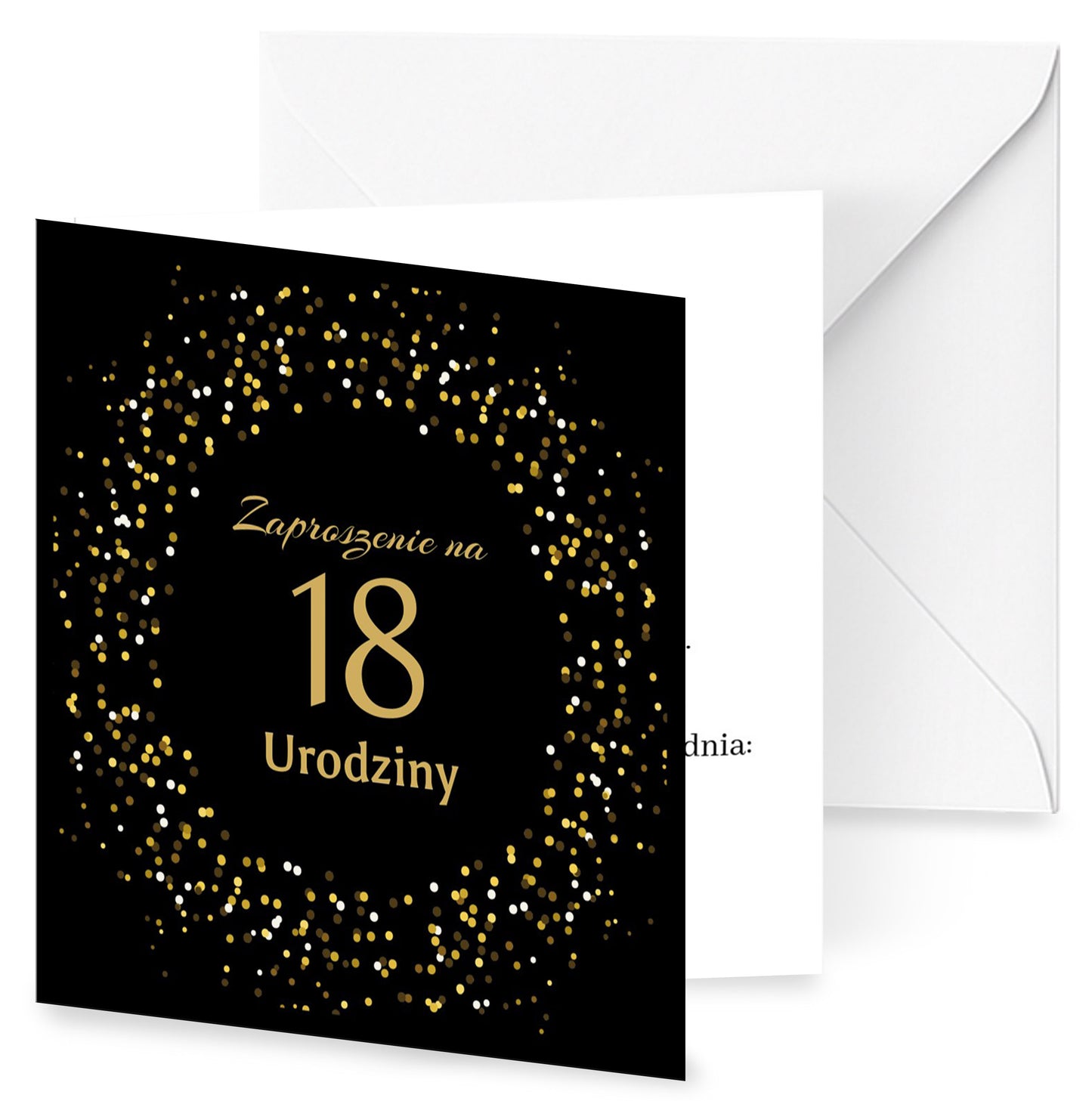 Zaproszenie na 18 urodziny 15x15 z kopertą  -  Złote