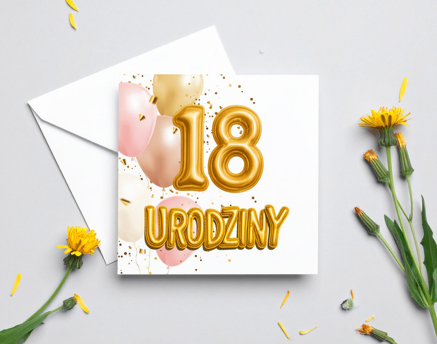 Zaproszenie na 18 urodziny 15x15 z kopertą  -  Balony