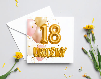 Zaproszenie na 18 urodziny 15x15 z kopertą  -  Balony