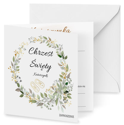 Zaproszenie na Chrzest składane 15x15 z kopertą  - Boho