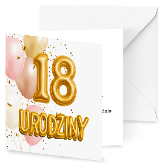 Zaproszenie na 18 urodziny 15x15 z kopertą  -  Balony